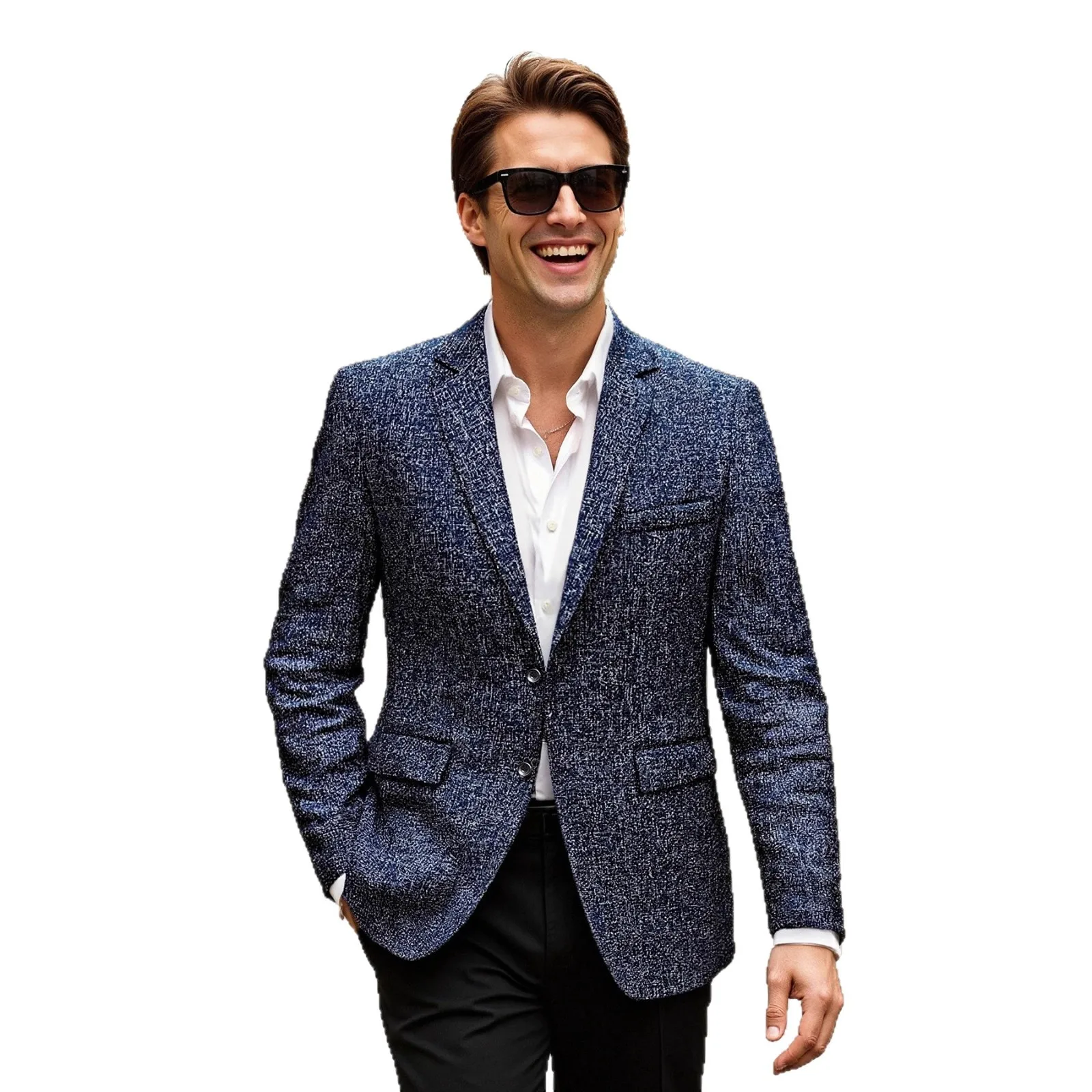 Primavera e outono masculino fino-encaixe fino moda casual cor sólida granulado blazer jaqueta leve terno de poliéster