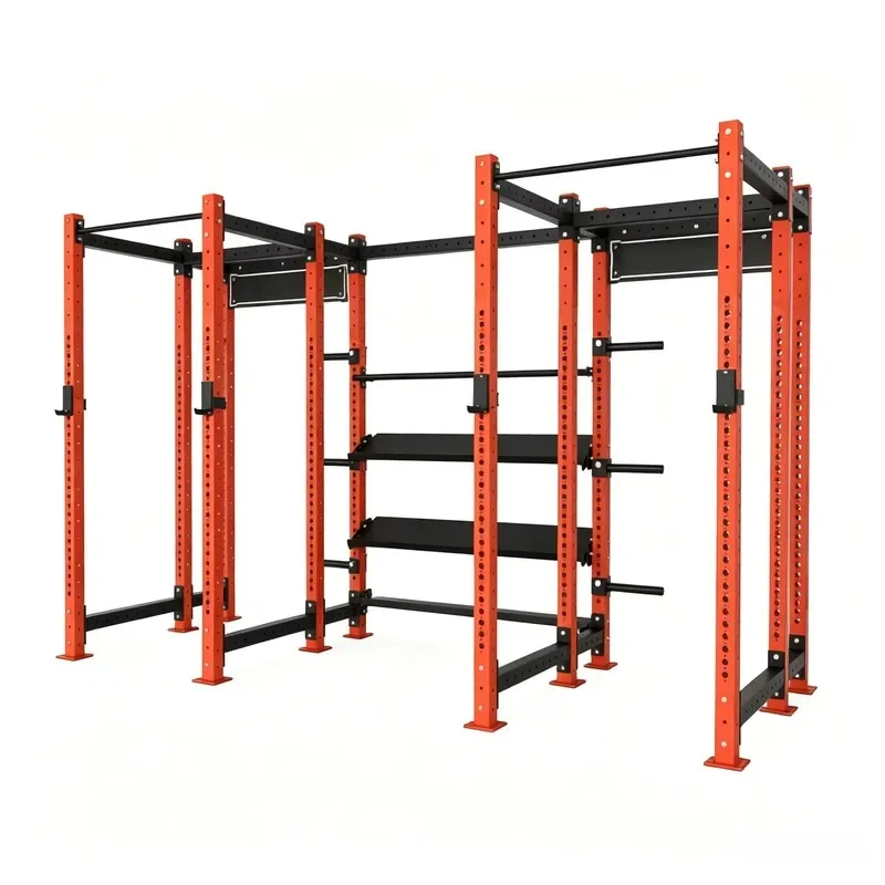 Double Powerful Stainless Steel Strength Rack with Storage 2 Stand Modular Commercial Squat Rack for Leg and Back Workouts