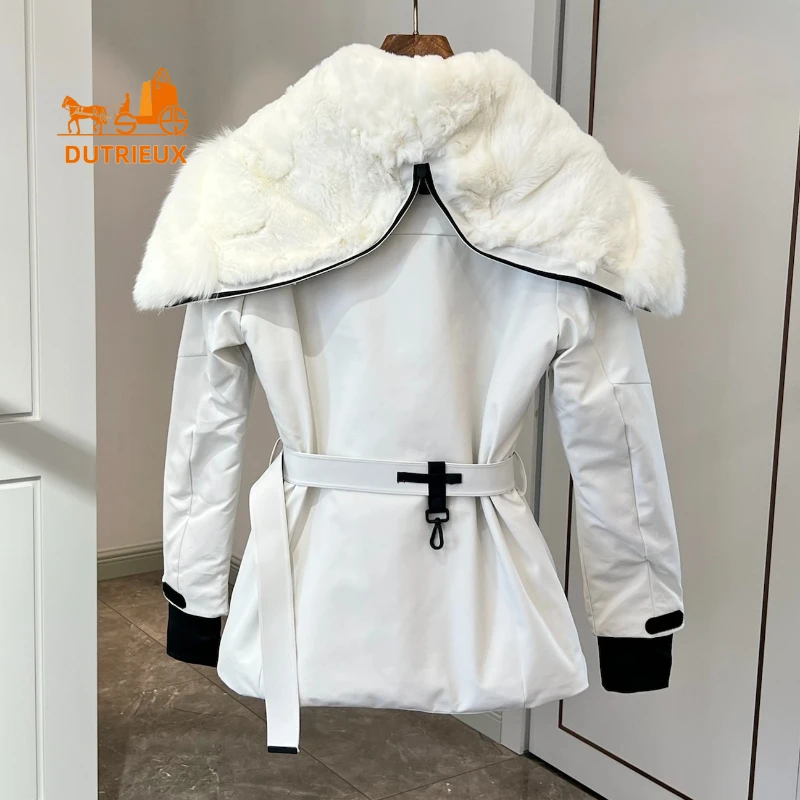 Nowa zimowa kurtka puchowa dla kobiet Luksusowe futro lisa Splicing Genuine Fur Integrated Wool 90%white Goose Down Jacket Ski Suit Coat