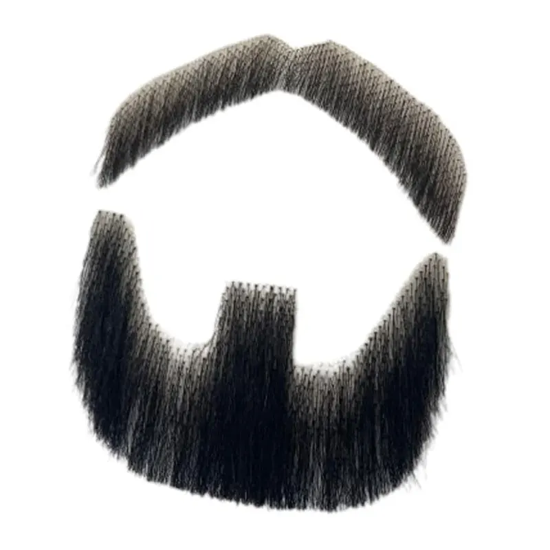 Fausse barbe réaliste 100% cheveux humains pleine main attachée cheveux du visage noir barbiche fausses barbes dentelle Invisible faux visage moustache