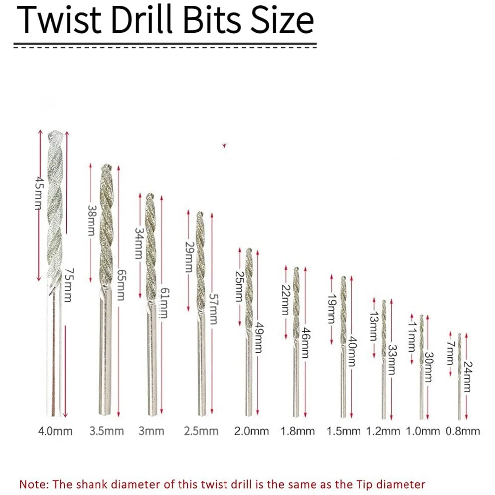 10 Pieces Diamond Drill Bits Set Twist Diamond Tip Drill Bit Heavy Duty Mini Diamond Drill Bit Set for Glass Tile