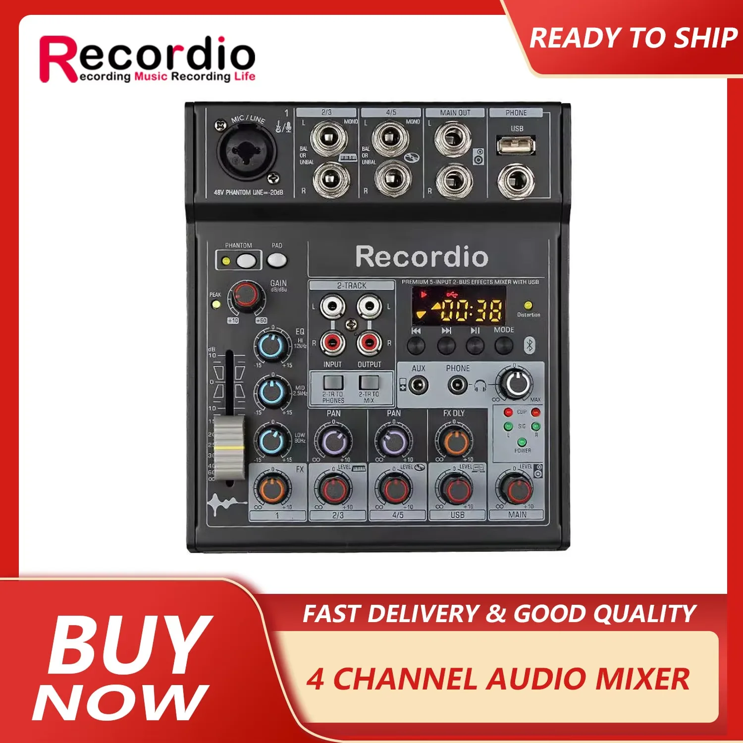 GAX-TG502 Наружная звуковая система 4-канальный интегрированный микшер BT DJ-контроллер для подкастов-музыкантов GAX-TG502 Наружная звуковая система 4-канальный интегрированный микшер BT DJ-контроллер для подкастов-музыкантов
