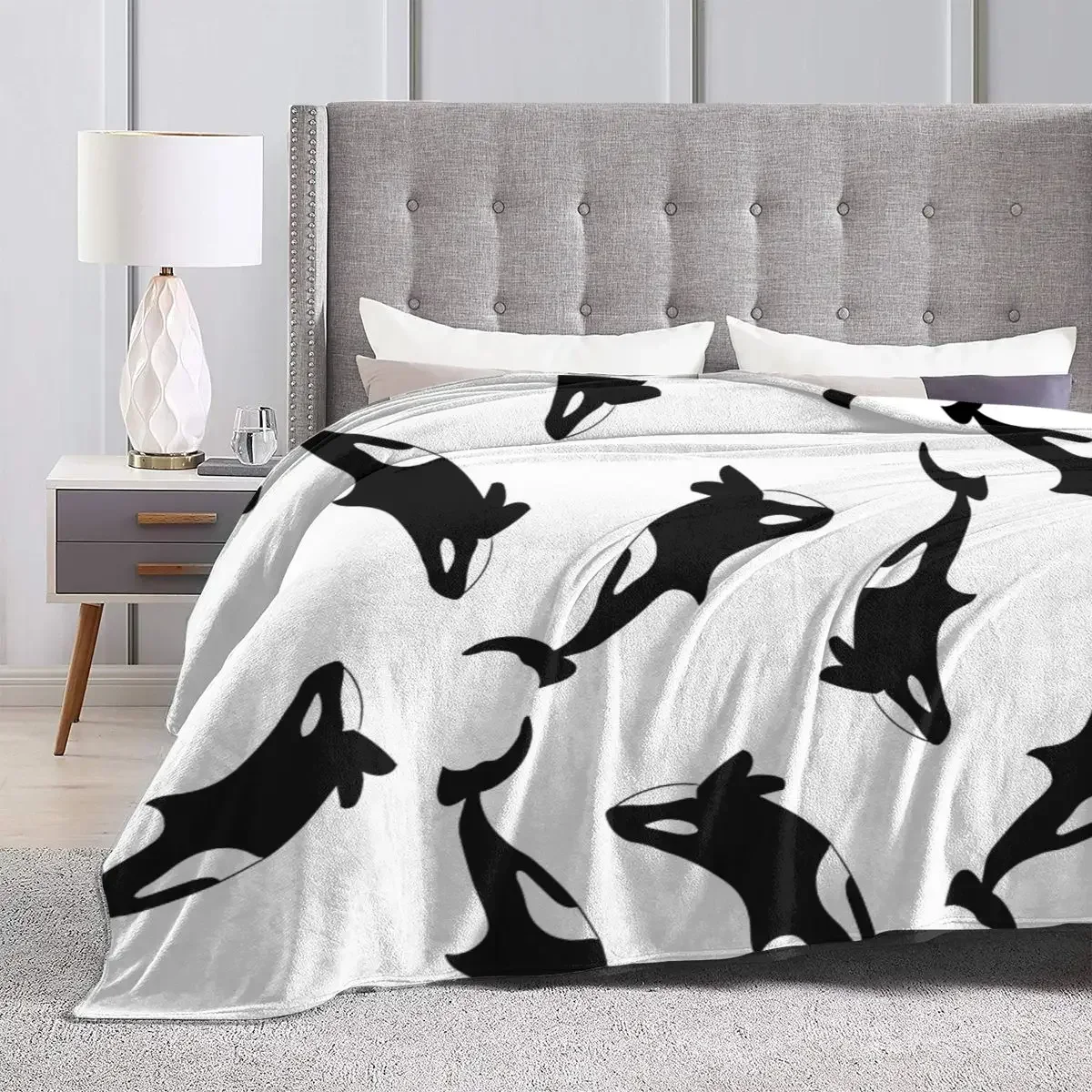 Flannel Throw Blanket Orca Killer Whale Blankets Soft Bedspread Warm Plush Blanket for Bed Living room Picnic Travel Home Couch