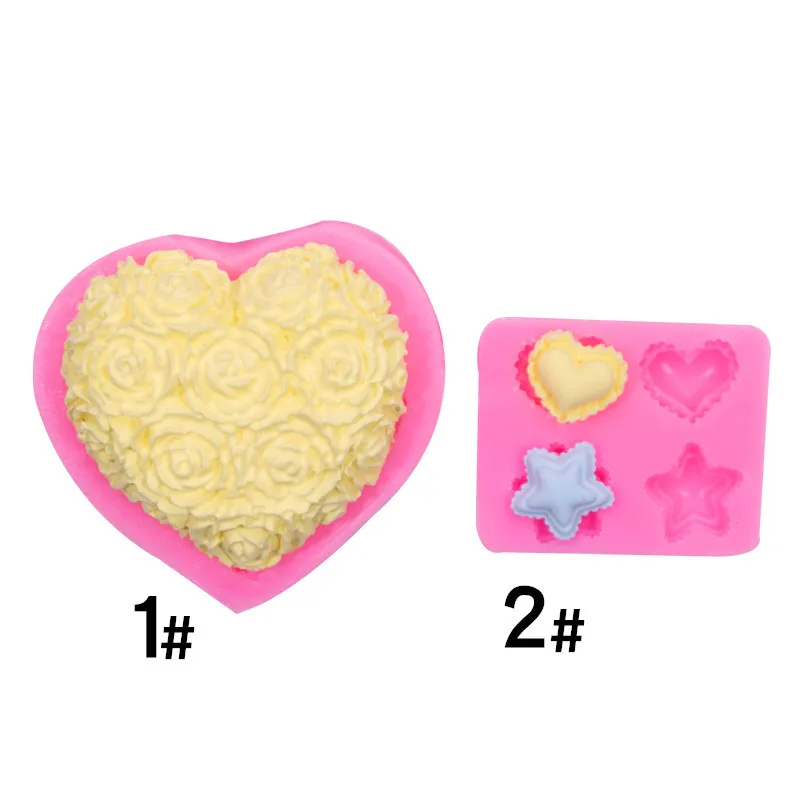 3D Heart-Shaped Rose Flower Soap Silicone Fondant Mold DIY Mini Love Five-Pointed Star Modeling Epoxy Clay Plaster