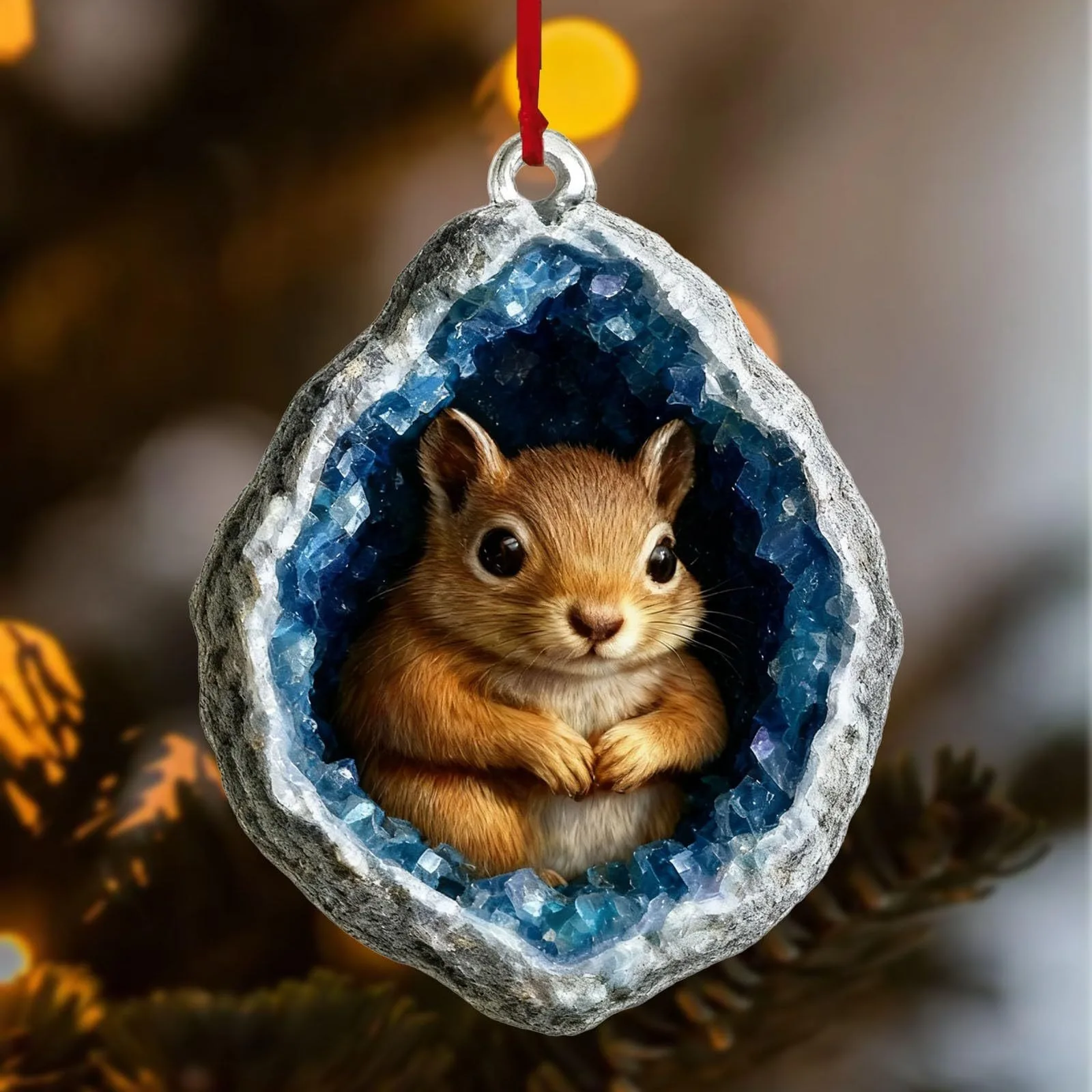 Blue Crystal Cave Animal Ornaments 2d Flat Acrylic Cute Christmas Trees Hanging Decor Rustic Home Deco Holiday Gift For Ornament