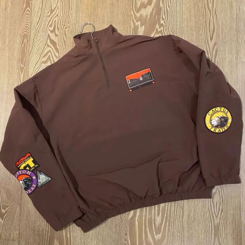 

Куртка-свитшот Brown Street Outfit CACTUS JACK с вышивкой, нашивкой и воротником-стойкой на молнии, унисекс