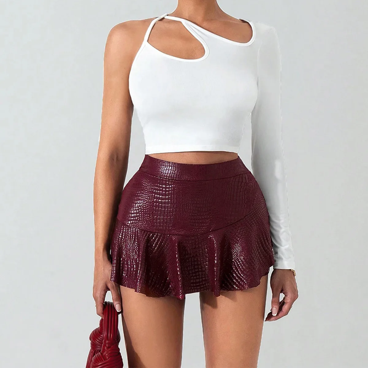Women Faux Leather Skirts Pleated Skirt Solid A Line Mini Length Empire Waist Medium Strech Slim Fit Sexy Streetwear 2026 Summer