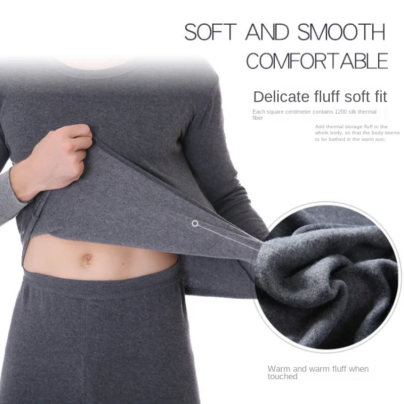 Thermal Underwear for Men Winter Thermos Underwear Set Thickened Bottom Shirt + Keep Warm Pants Solid Elasticity Long Johns Suit