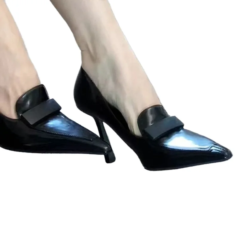 

2026 Early Spring New High Heels for Women's Sexy Leather Small Square Buckle Pointed Toe Shallow Mouth Elegant Slim Heels Shoes