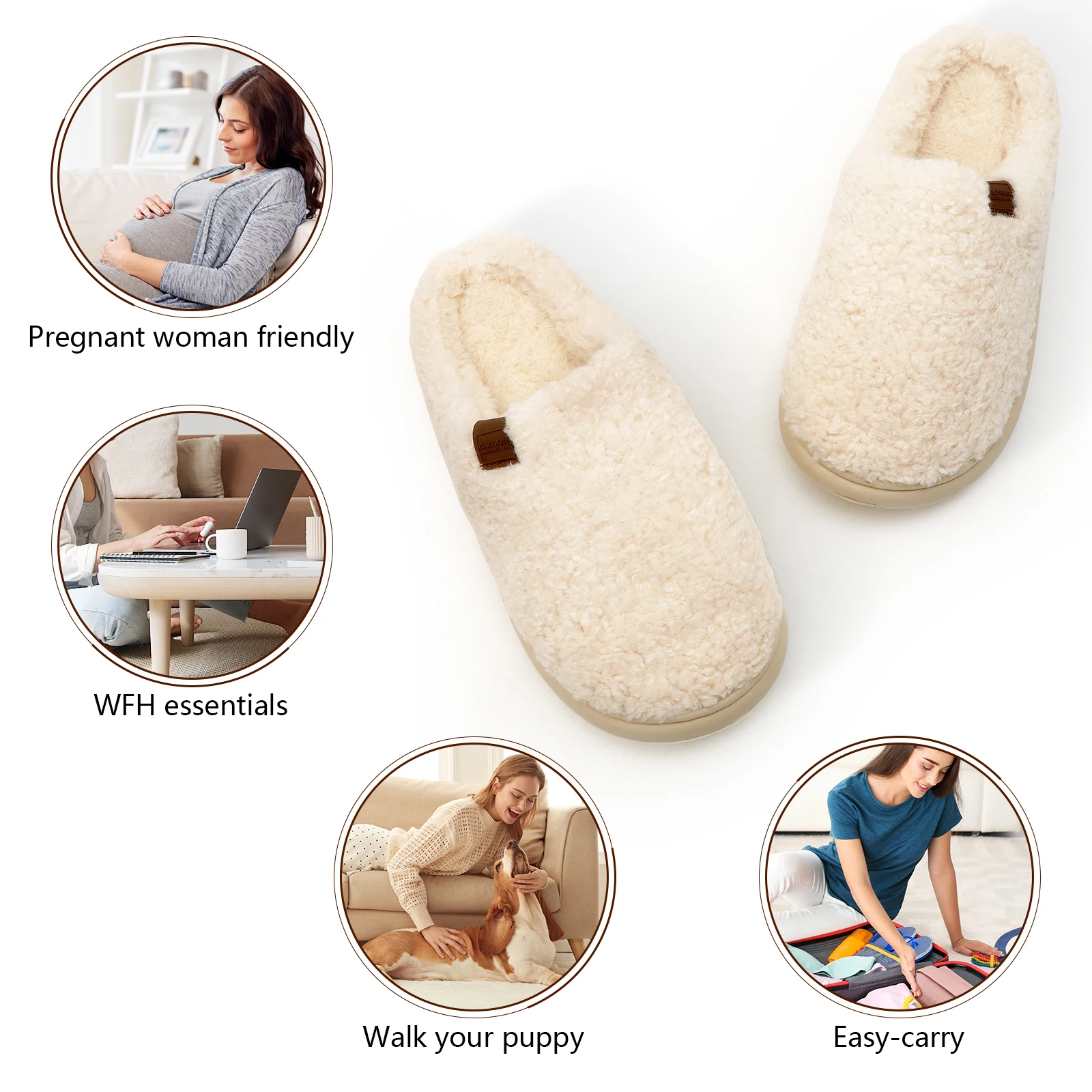 Women's Fuzzy Slip-on Slippers Warm Cozy Soft Loafer Lightweight Indoor House Shoes with Polar Fleece Curly Fur