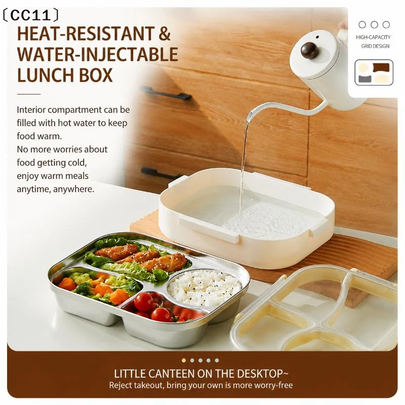 304 Stainless Steel Bento Lunch Box 4 Compartments Leak Proof Design For School Work Outdoor Picnic〔CC11〕