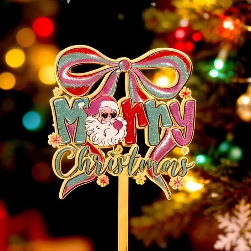 2027 New Colors Merry Christmas Cake Topper Decoration Gold Acrylic Kids Christmas Party Gift Cake Toppers Xmas Baking Supplies