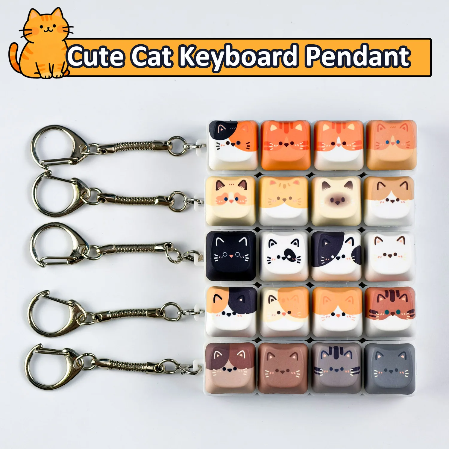MAIMOOO Cute Cat Keycap Keychain 4Keys Finger Button Decompression Toy Pendant Keyring Gifts Mechanical Keyboard Shaft Tester