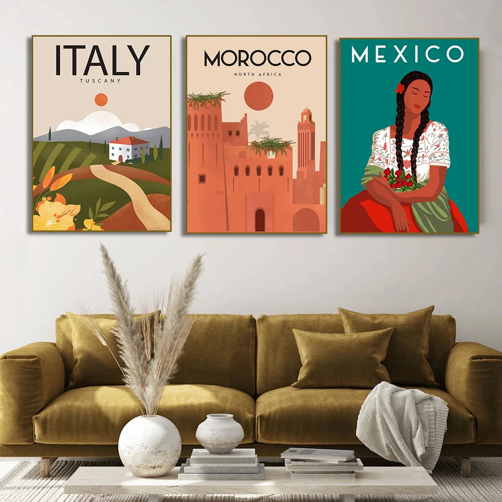 Canada Italy Malta Morocco Mexico Bali Paris Travel Poster Canvas Painting Print Landscape Wall Art Room Home Decor Gift