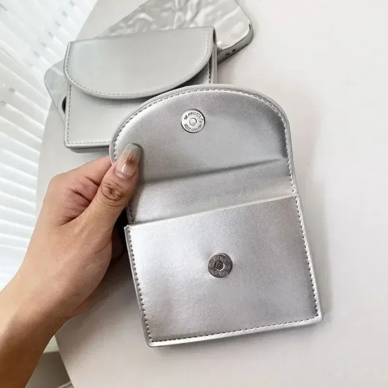 New Fashion Simple PU Zipper Wallet for Women Portable Cover Type Coin Purse Coin Bag Multi-card Slot Silver Card Holder Pouch