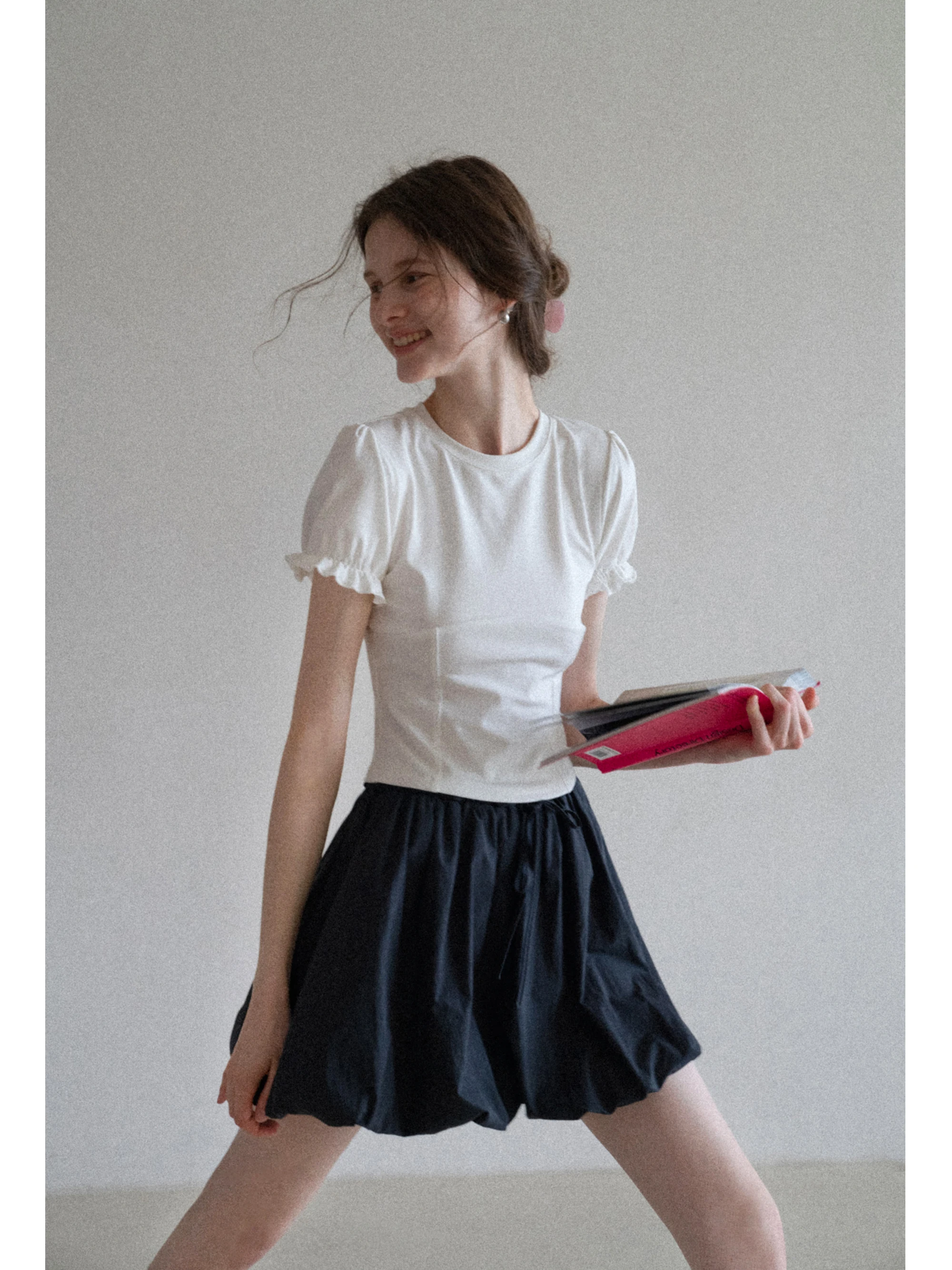 

EGGKA round Ne Bubble Sve T-irt Women's ort Sve Slim Fit Summer Top oulder Width Regular Length Casual Knitted ...