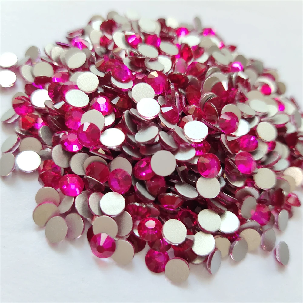 AAAA+ Quality Rose Pink Nail Art Glue On Rhinestones Glass FlatBack Non Hotfix Rhinestones & Fabric Garment Decorations