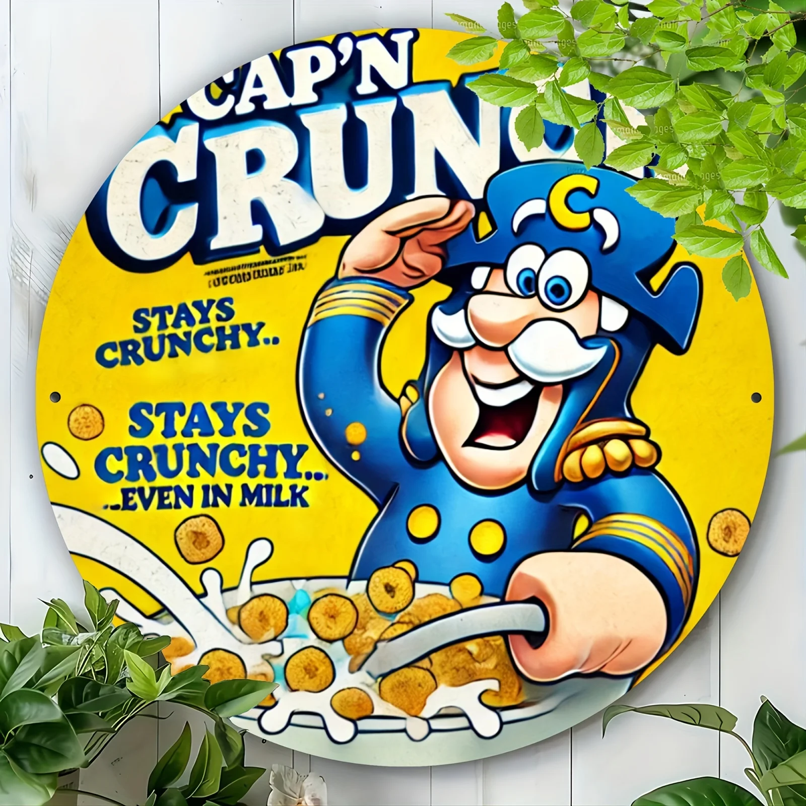 Vintage Cap'n Crunch Cereal 8x8" Letrero de metal redondo - Arte de pared de aluminio duradero para decoración del hogar y la oficina, regalo perfecto para vivir R