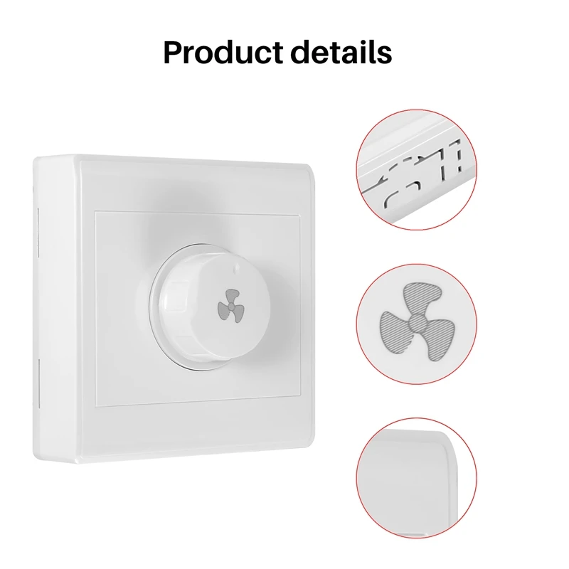 ABGR-2Pcs Потолочный вентилятор Бесступенчатый регулятор скорости Накладной переключатель скорости вентилятора