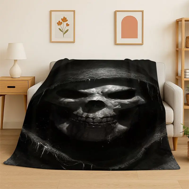 Terrifying Ghost Demon Skull Gothic Flannel Blanket Soft Throw Blanket for Bedroom Living Room Bed Travel Camping Picnic Nap