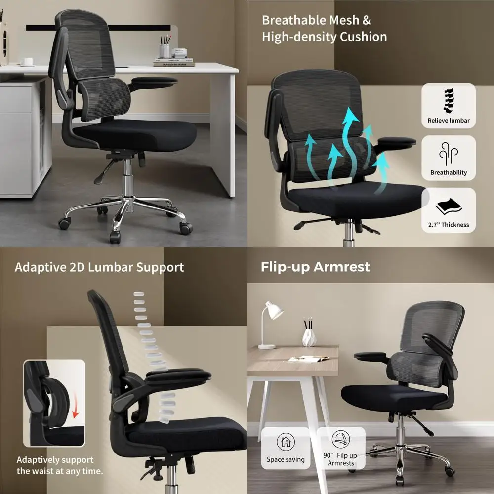 

Breathable Mesh Ergonomic Office Chair with Adjustable Height, Double Lumbar Support and Flip-up Armrests