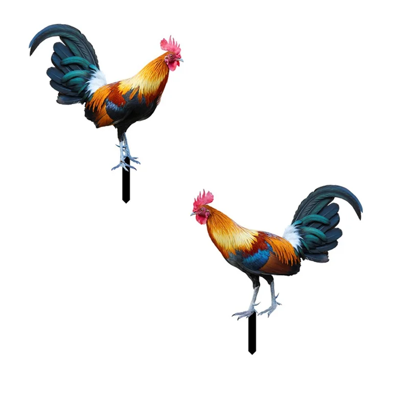 

M-Modern-2 Pieces Acrylic Colorful Rooster Lawn Stakes Outdoor Farm Garden Animal Chicken Statues Yard Art Decor Stake Rooster