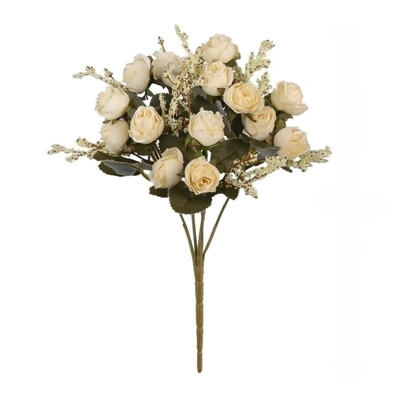 YO CHO Artificial Silk Rose Flower for Girl  Wedding Mini Bouquet  DIY Home Party Decoration  15 Heads  Champagne Blue