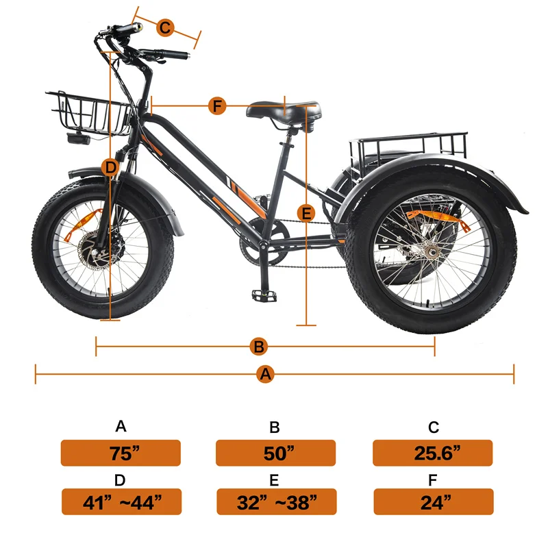 Tire Electric Tricycle 48v750w Power Tricycle With 18.2ah Battery Cheap Cargo Electric Bicycle 3wheel Ebike  Adult custom