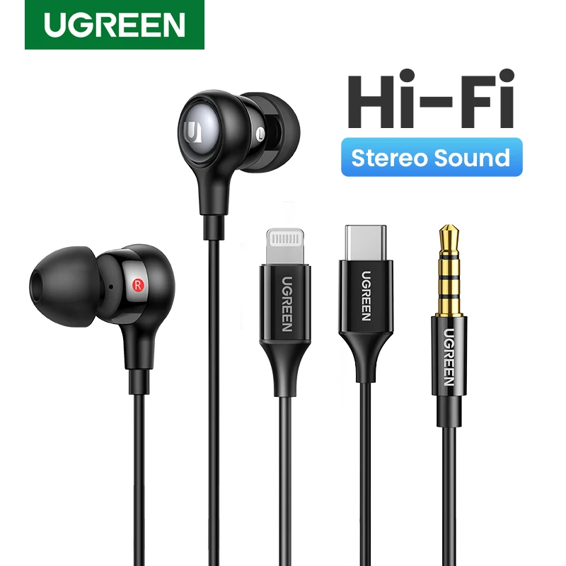 UGREEN Aux Earbuds Earphones, 3.5mm USB Type C Wired Headphones Noise Isolating Volume Control Microphone For iPhone 15 Pro Max