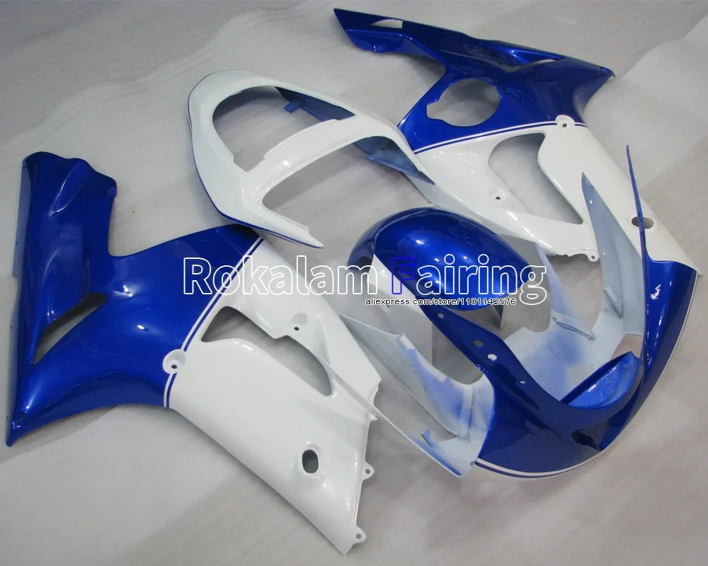 

Black Fairing For Kawasaki Fairing Blue White 2003 2004 ZX6R Ninja ZX 6R Sportbike Body 636 ZX-6R (Injection molding)