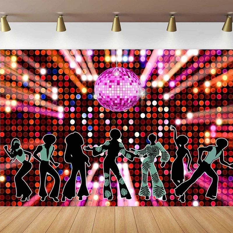 70s 80s 90s Disco Fever Dancers Party Decor Photography Backdrop Let's Glow Crazy In The Dark Background Shining Neon Stages