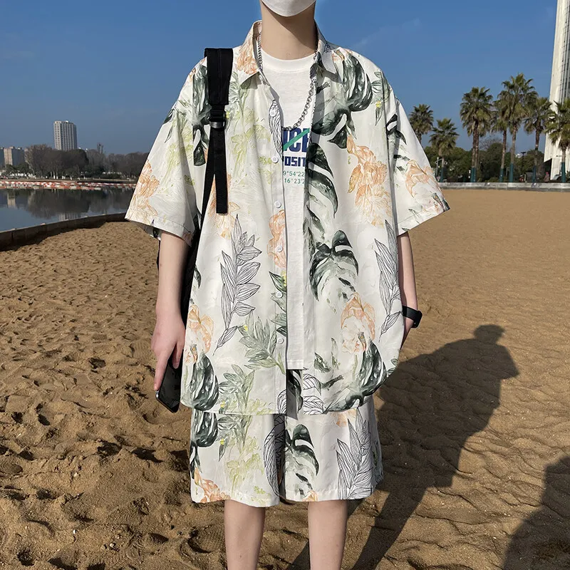 Men's Beach Vacation Outfit Lightweight Quick-Dry Shirt and Shorts Matching Set for Tropical Holidays Party Wear M-XXXXXL Summer