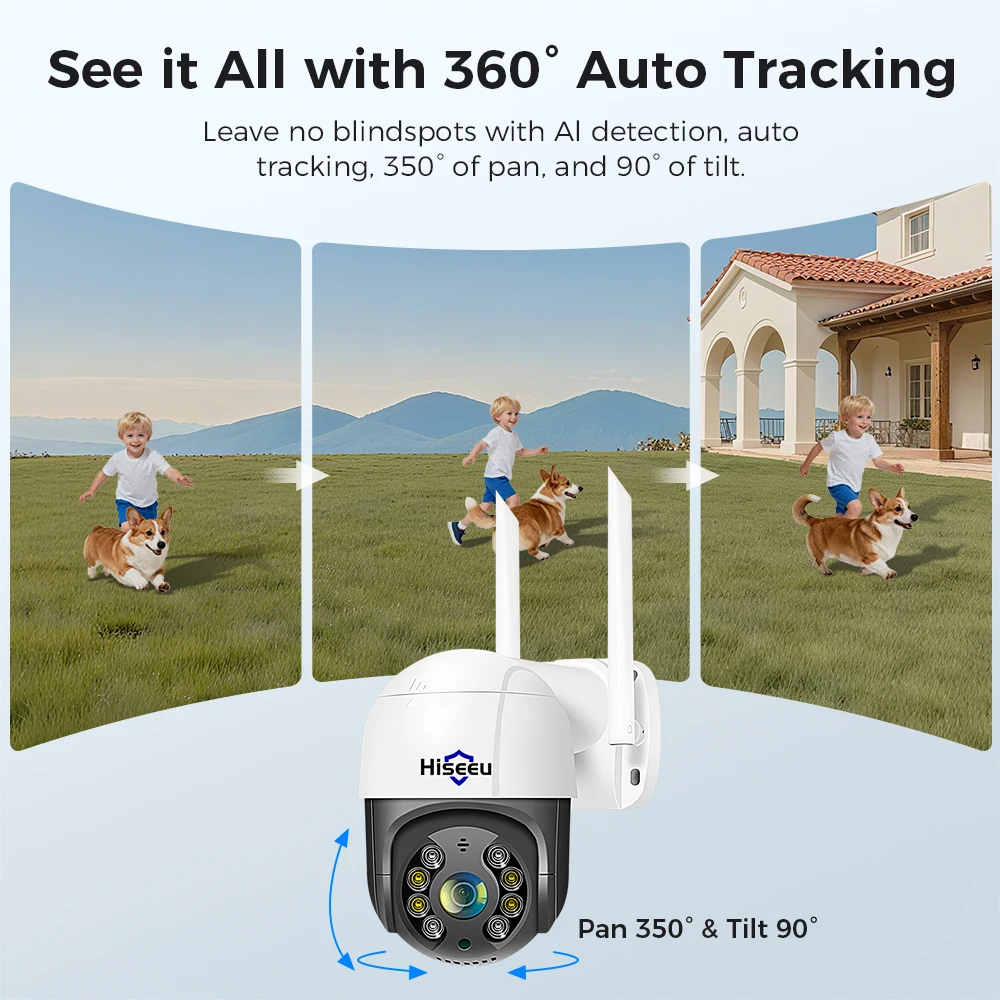 Hiseeu-cámara inteligente PTZ 4K de 8MP, videocámara inalámbrica con Wifi, Zoom Digital 5x, detección humana IA, ONVIF, CCTV, IP, protección de seguridad Iptv