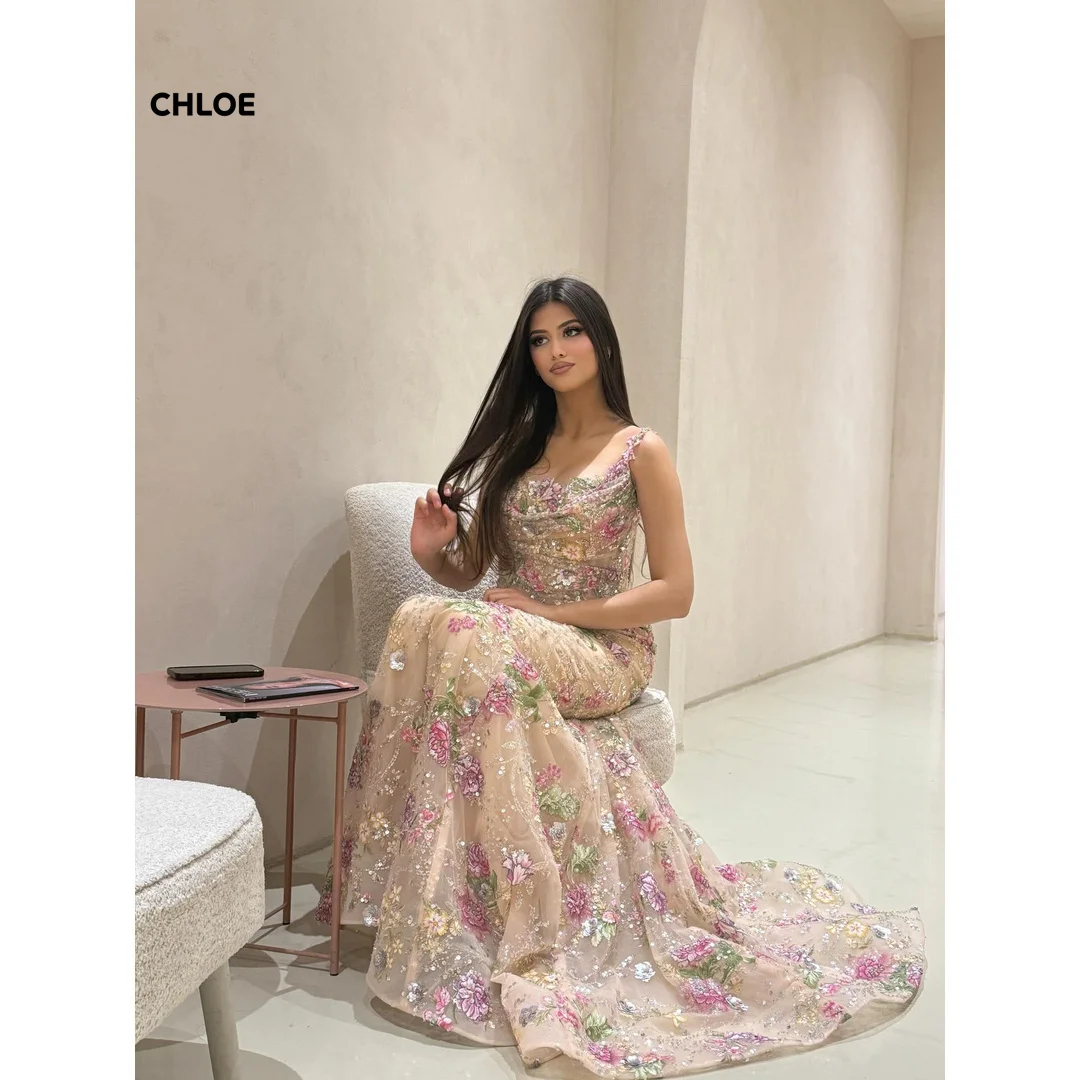 

Sleeveless Evening Dresses Wedding Line A Elegant Dress Luxury Customized 3D Flowers Embroidered Lace Formal Dresses Woman Party