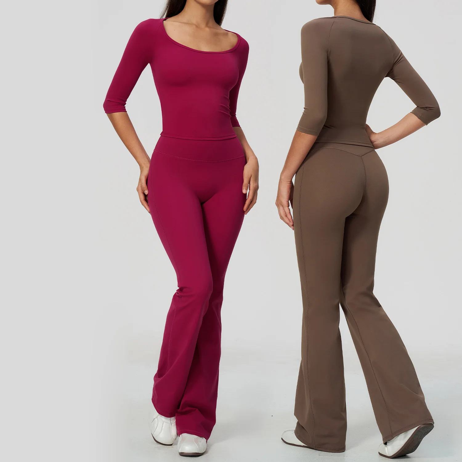Yoga Set 2PCS Seamless Women Sportswear Workout Clothes Athletic Wear Gym Legging Fitness Bra Mid-Long Sleeve Sports Suits