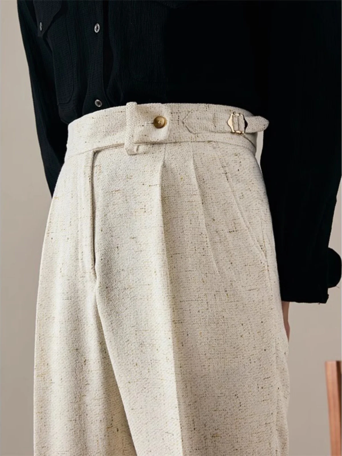 

Мужские повседневные брюки с высокой талией в неаполитанском стиле, модные прямые брюки-костюм в корейском стиле, осенне-зимняя деловая повседневная мода