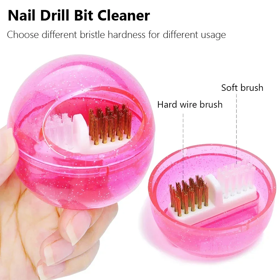Manicure Nail Drill Bits Cleaning Box Detachable Dual-Use Soft Hard Wire Brush Effective Nail Care Cleaning Tool