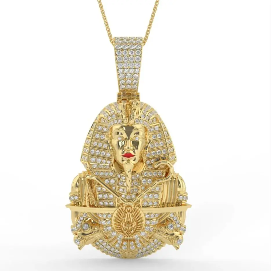 

2.00 Cwt Moissanite Diamond Ancient Egyptian Pharaoh King Tutankhamun 925 Silver Yellow Color Pendant Charm