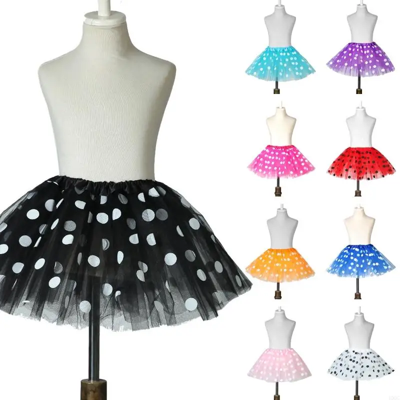 40GC Womens Adult 80s Short Skirt Vintage Polka Dot Tulle 3 Layers Mesh Mini Petticoat Princess Dress Up Halloween Birthday