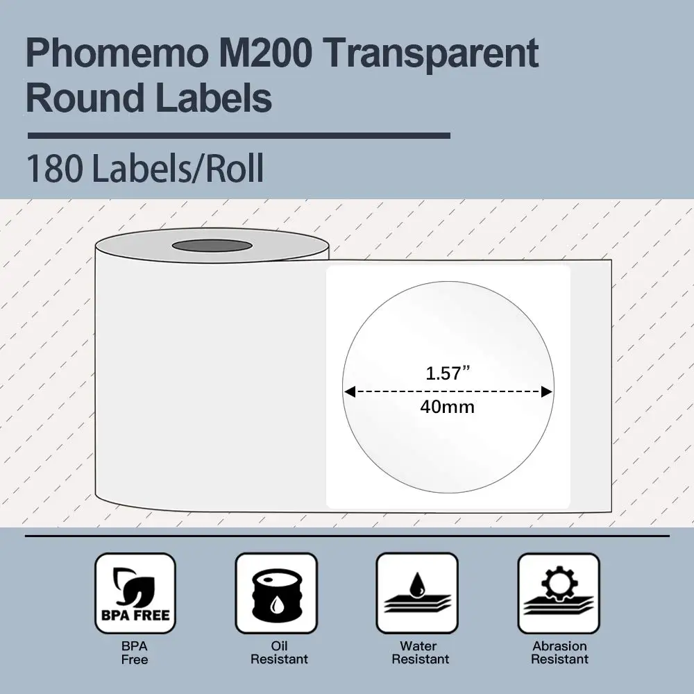 Phomemo-etiquetas térmicas adhesivas M110, papel redondo transparente de 1,57 \