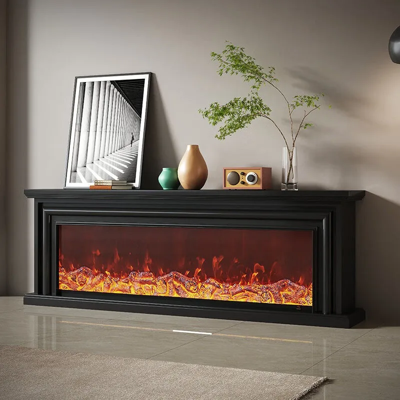 Light French solid wood fireplace TV cabinet Villa living room simulation furnace flame solid wood heating fireplace living room