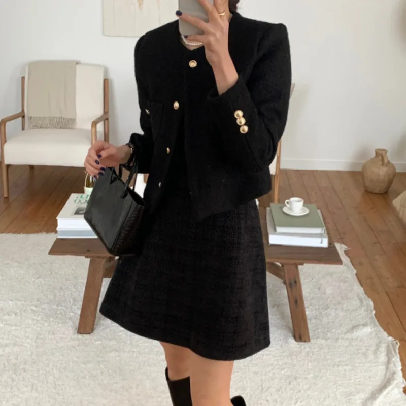 Autumn Winter French Vintage Fragrance Coat For Women Temperament High Quality Korean Casual Single Breasted Tweed Cardigans