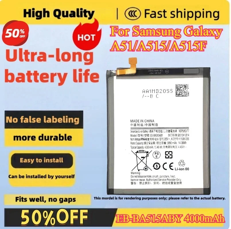 New EB-BA515ABY 4000mAh Replacement Battery for Samsung Galaxy A51/A515/A515F  High Quality Mobile Phone Battery Compatible
