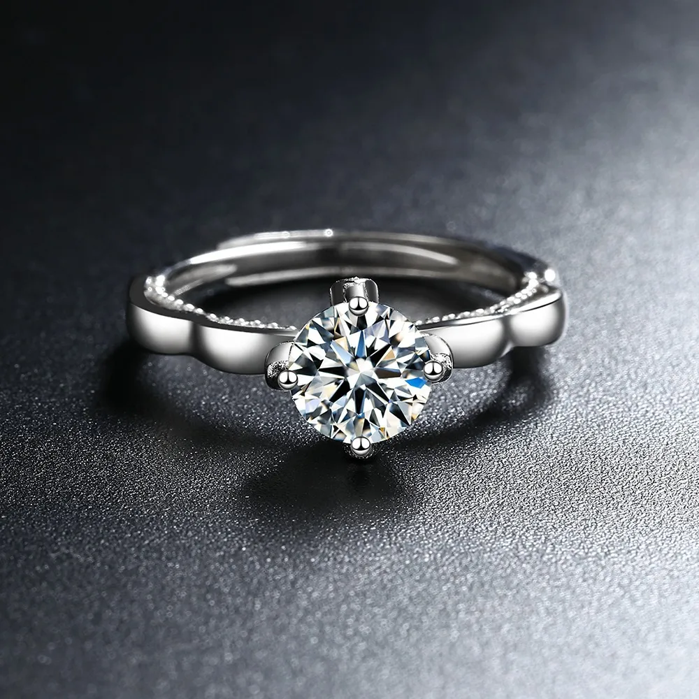 

925 Sterling Silver Crown Wave Four-Claw Zircon Diamond Ring, Birthday Proposal Anniversary Gift, Adjustable Live
