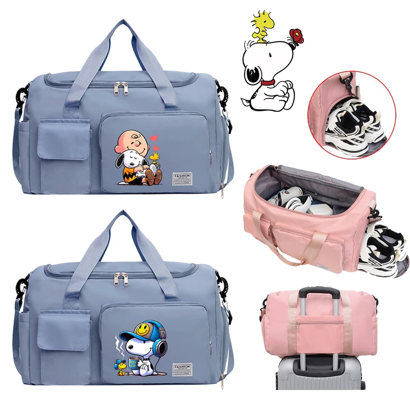 Snoopy Cartoon Tote Travel Bag Large Capacity Clothes Storage Bags Gym Duffle Pack with Shoe Compartment Portable HandBag Gifts