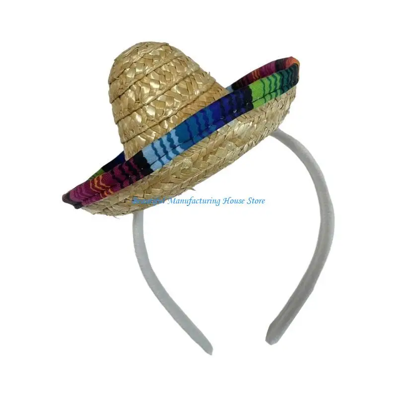

E56A Weaving Sombrero Hat Hairband Women Spa Wash Face Makeup Skincare Headband for Photography Carnivals Hairband