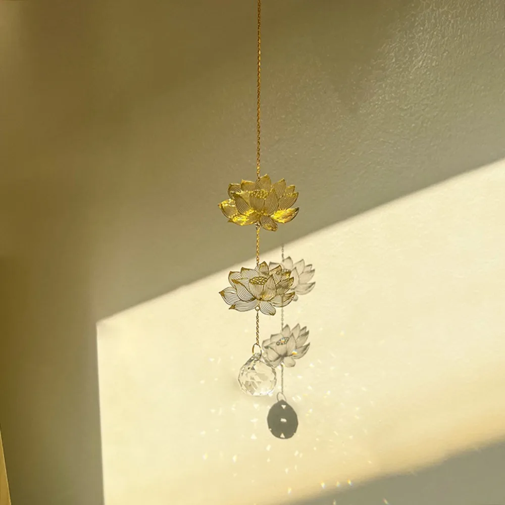 New Hanging Decoration Sun Catcher Lotus & Ginkgo Leaf Gift Crystal Suncatcher Window Art Rainbow Maker Garden