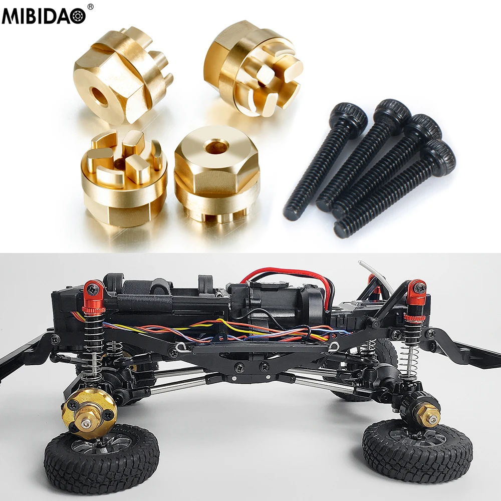 MIBIDAO 4Pcs Brass Internal Counterweight Wheel Hub Adapter Combiner For Kyosho Mini-Z 4X4 1/18 Jimny 1/24 Jeep Wrangler RC Car