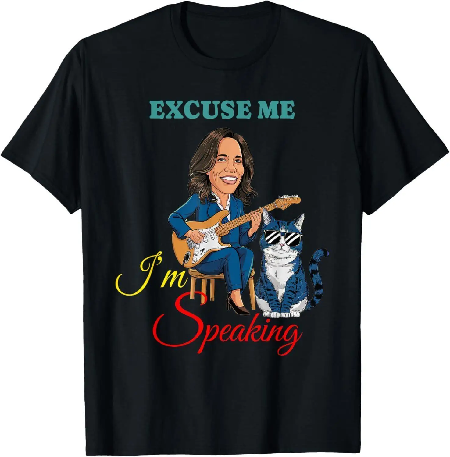 Kamala Harris Guitar Excuse Me I m Speaking - Cat Lady Quote T-Shirt