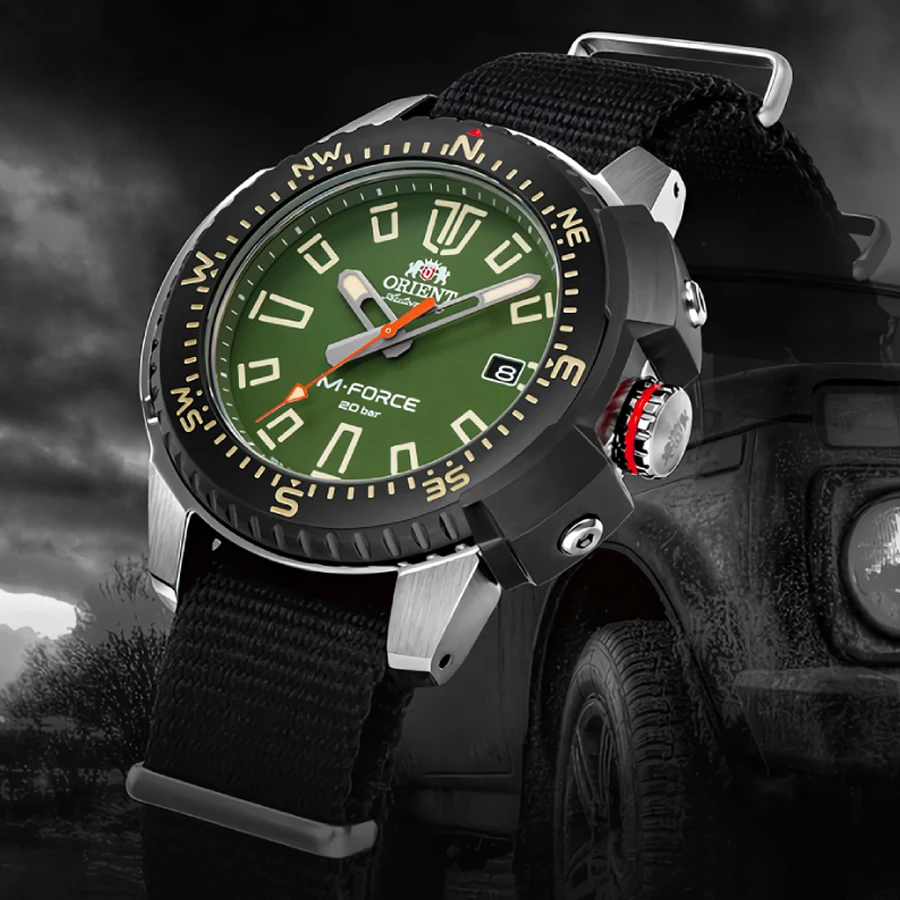ساعة أورينت ساعة ميكانيكية أوتوماتيكية بالكامل للرجال، ساعة يد رياضية مضيئة مقاومة للماء بطول 200 متر